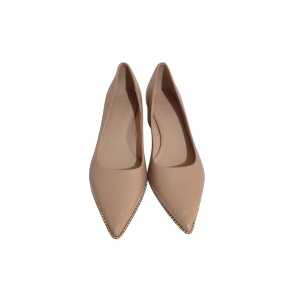 Coach Willa Leather Gold Studded Pointed Toe Block Heels Biege Size 10 - Picture 3 of 11